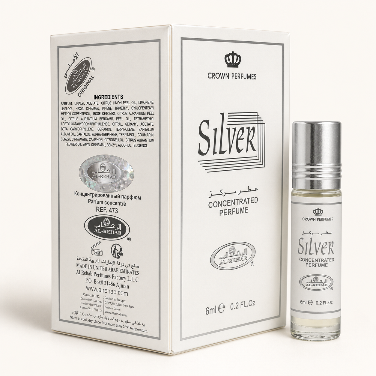 Al-Rehab Silver Concentrated Perfume Oil 6ml | Alcohol-Free Roll-On Attar | Long Lasting | Made in UAE | Unisex