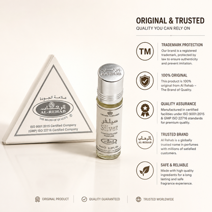 Al-Rehab Silver Concentrated Perfume Oil 6ml | Alcohol-Free Roll-On Attar | Long Lasting | Made in UAE | Unisex