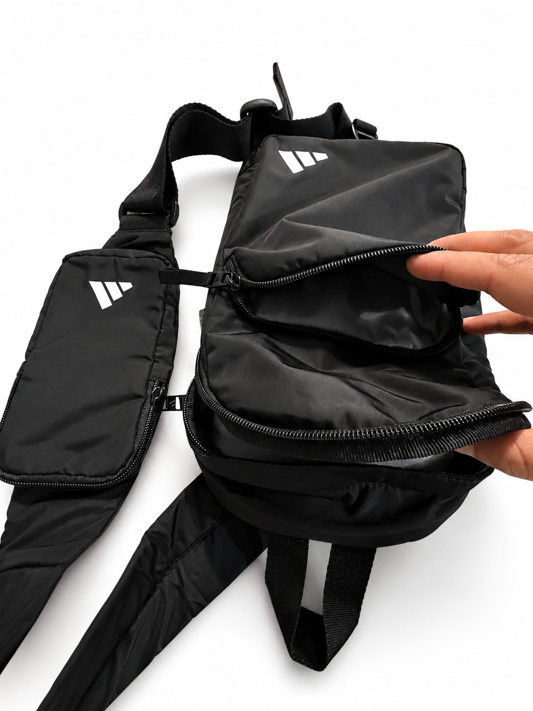 Adidas Black Crossbody Sling Bag – Lightweight Adjustable Shoulder Chest Bag with Multiple Zip Pockets