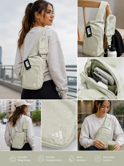 Adidas Black Crossbody Sling Bag – Lightweight Adjustable Shoulder Chest Bag with Multiple Zip Pockets