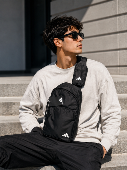 Adidas Black Crossbody Sling Bag – Lightweight Adjustable Shoulder Chest Bag with Multiple Zip Pockets