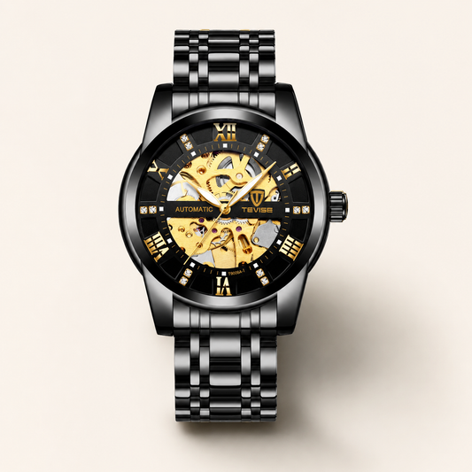 TEVISE Luxury Two-Tone Stainless Steel Mechanical Wristwatch