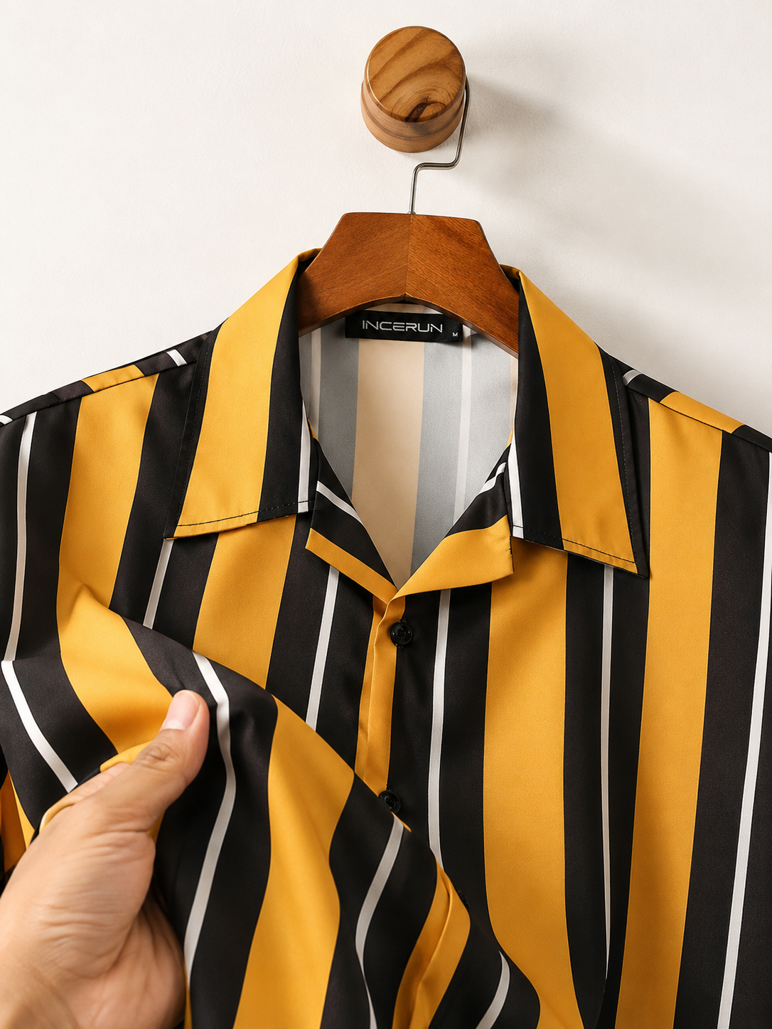 Unisex Yellow & Black Striped Short Sleeve Button-Up Summer Shirt