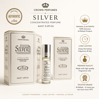 Al-Rehab Silver Concentrated Perfume Oil 6ml | Alcohol-Free Roll-On Attar | Long Lasting | Made in UAE | Unisex