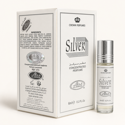 Al-Rehab Silver Concentrated Perfume Oil 6ml | Alcohol-Free Roll-On Attar | Long Lasting | Made in UAE | Unisex