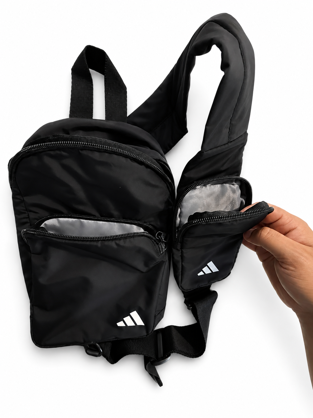 Adidas Black Crossbody Sling Bag – Lightweight Adjustable Shoulder Chest Bag with Multiple Zip Pockets