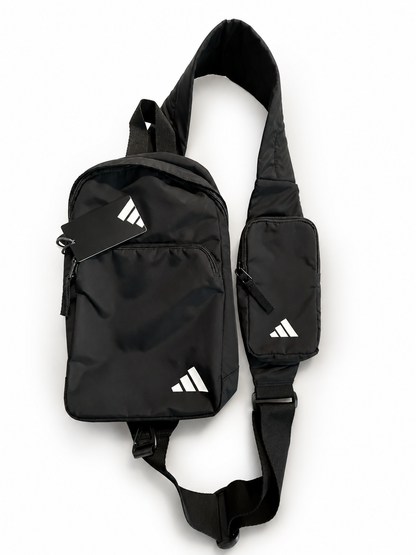 Adidas Black Crossbody Sling Bag – Lightweight Adjustable Shoulder Chest Bag with Multiple Zip Pockets