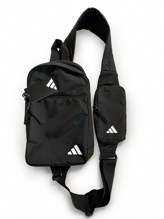 Adidas Black Crossbody Sling Bag – Lightweight Adjustable Shoulder Chest Bag with Multiple Zip Pockets