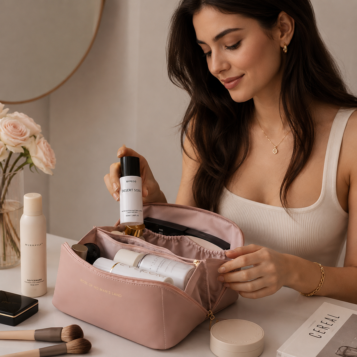 Premium Blush Pink Makeup Bag – Travel Cosmetic Organizer for Women