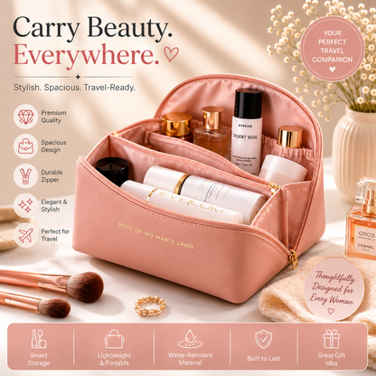Premium Blush Pink Makeup Bag – Travel Cosmetic Organizer for Women