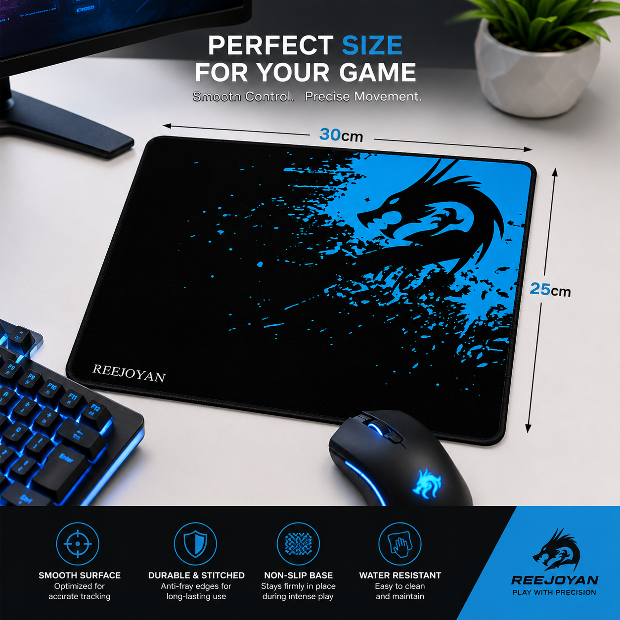RAKOON Gaming Mouse Pad – Large Non-Slip Desk Mat with Stitched Edges