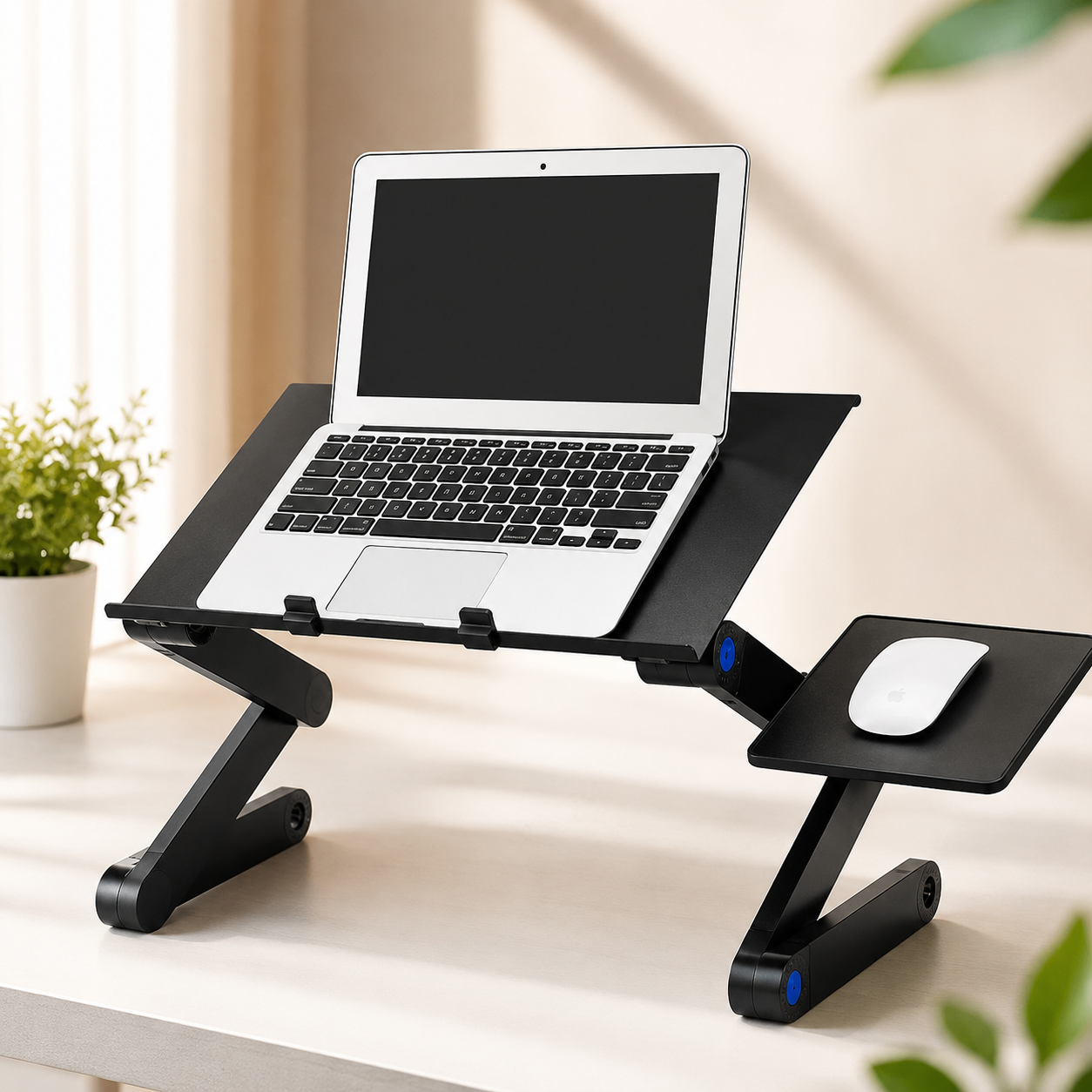 Adjustable Foldable Laptop Stand with Mouse Pad – Ergonomic Aluminum Laptop Desk for Bed, Sofa & Office