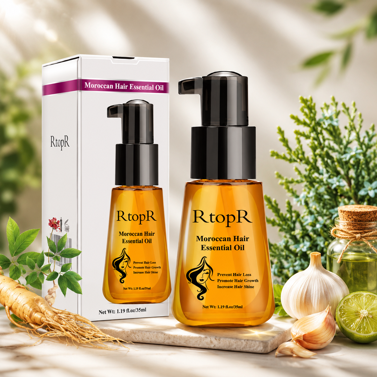RtopR Moroccan Hair Essential Oil 35ml – Nourishing Hair Growth Serum for Dry, Damaged & Thinning Hair