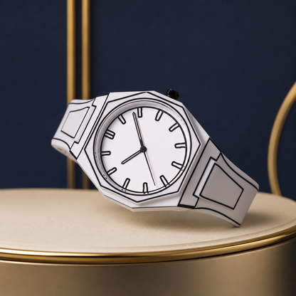 Waterproof Comic-Style Quartz Watch – Black & White