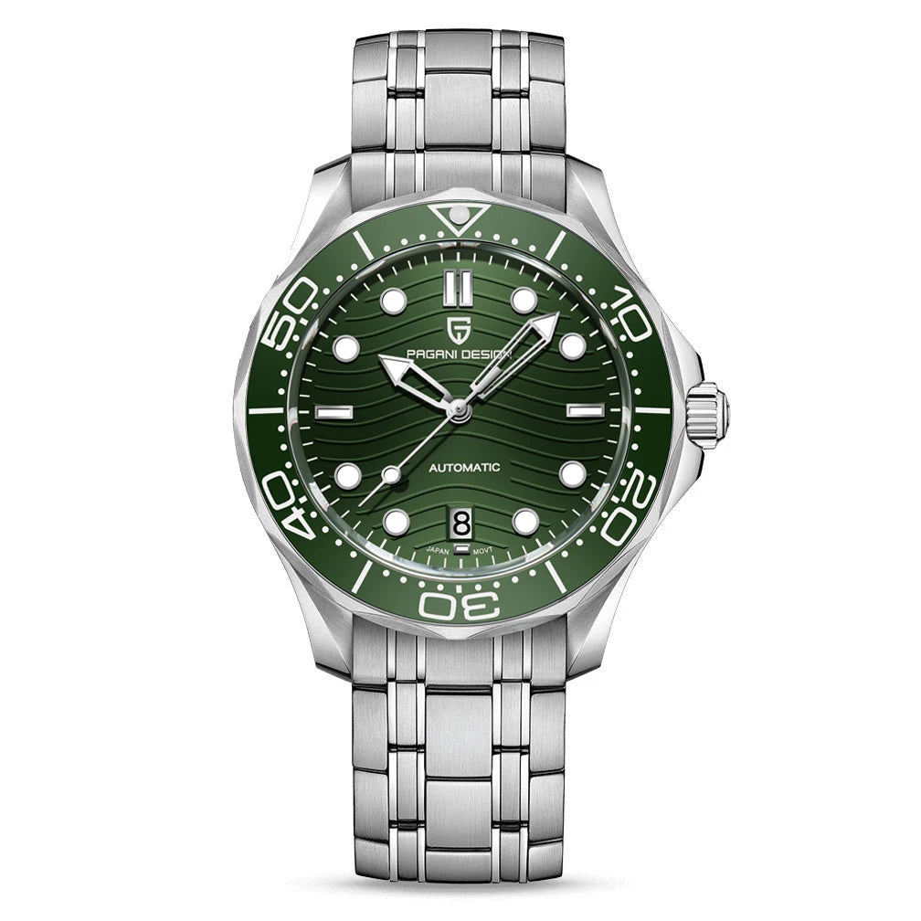 Pagani Design 2026 Automatic Mechanical Watch – Green Dial, Sapphire Crystal, Miyota 8215, Stainless Steel