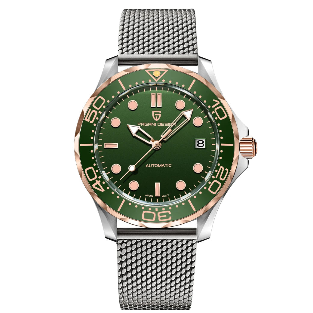 Pagani Design 2026 Automatic Mechanical Watch – Green Dial, Sapphire Crystal, Miyota 8215, Stainless Steel